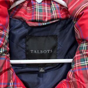 Talbots Red and Blue Plaid Puffer Vest